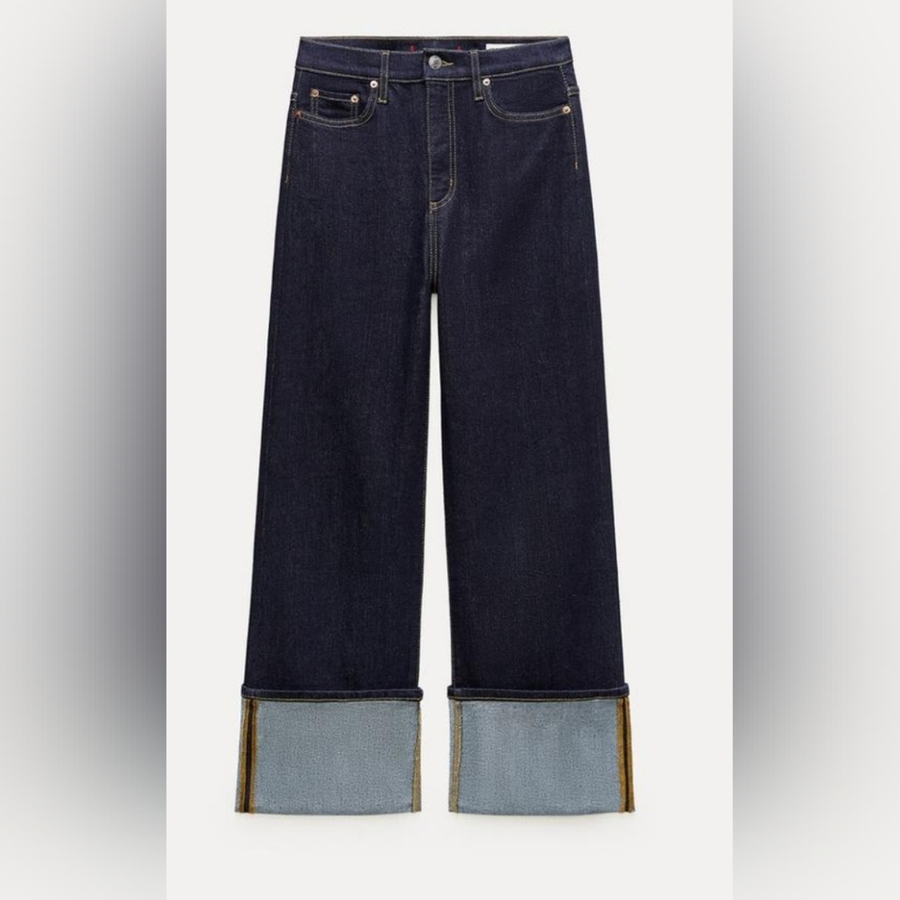 Zara High Waist Straight Cut Cuff Jeans